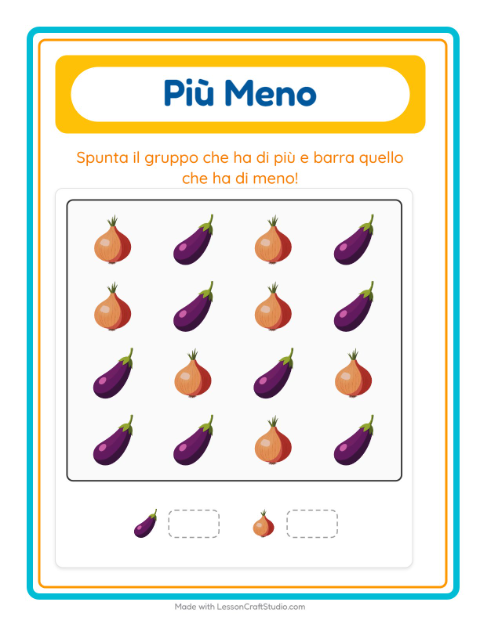 Anteprima della scheda di Più O Meno con Verdure per Scuola dell'infanzia (3-5 anni)
