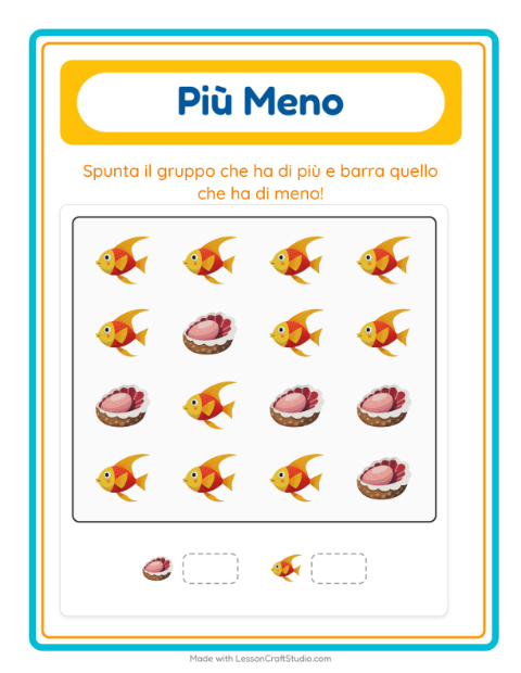 Anteprima della scheda di Più O Meno con Vita oceanica per Scuola dell'infanzia (3-5 anni)