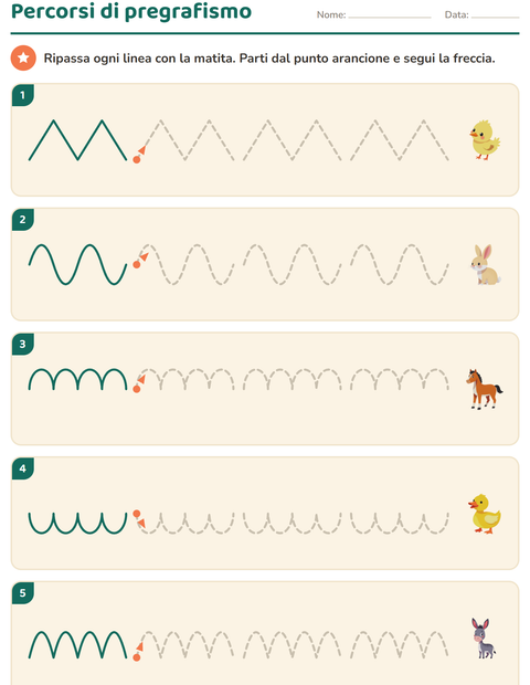 Anteprima della scheda di Pregrafismo con Animali della fattoria per Scuola dell'infanzia (5-7 anni)