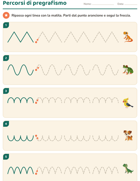Anteprima della scheda di Pregrafismo con Animali domestici per Scuola dell'infanzia (5-7 anni)