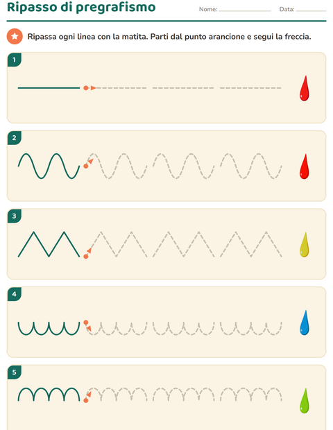 Anteprima della scheda di Pregrafismo con Colori per Scuola dell'infanzia (5-7 anni)