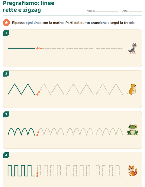 Anteprima della scheda di Pregrafismo con Creature della foresta per Scuola dell'infanzia (5-7 anni)