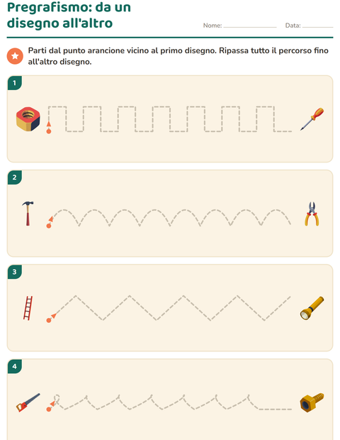Anteprima della scheda di Pregrafismo con Attrezzi per Scuola dell'infanzia (5-7 anni)
