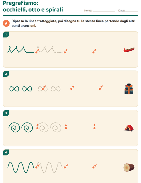 Anteprima della scheda di Pregrafismo con Campeggio per Scuola dell'infanzia (5-7 anni)