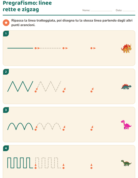 Anteprima della scheda di Pregrafismo con Dinosauri per Scuola dell'infanzia (5-7 anni)
