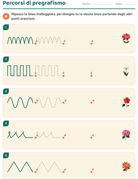 Anteprima della scheda di Pregrafismo con Fiori per Scuola dell'infanzia (5-7 anni)