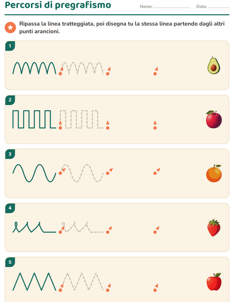 Anteprima della scheda di Pregrafismo con Frutta per Scuola dell'infanzia (5-7 anni)