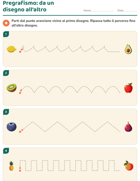 Anteprima della scheda di Pregrafismo con Frutta per Scuola dell'infanzia (5-7 anni)