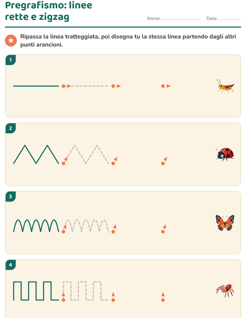 Anteprima della scheda di Pregrafismo con Insetti e scarafaggi per Scuola dell'infanzia (5-7 anni)
