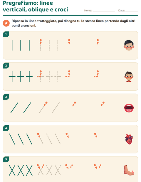 Anteprima della scheda di Pregrafismo con Parti del corpo per Scuola dell'infanzia (5-7 anni)