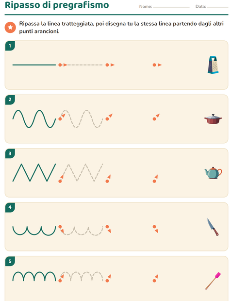 Anteprima della scheda di Pregrafismo con Utensili da cucina per Scuola dell'infanzia (5-7 anni)