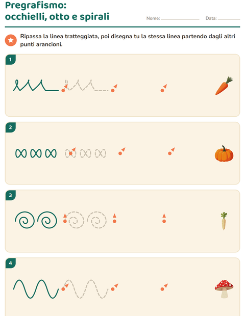 Anteprima della scheda di Pregrafismo con Verdure per Scuola dell'infanzia (5-7 anni)