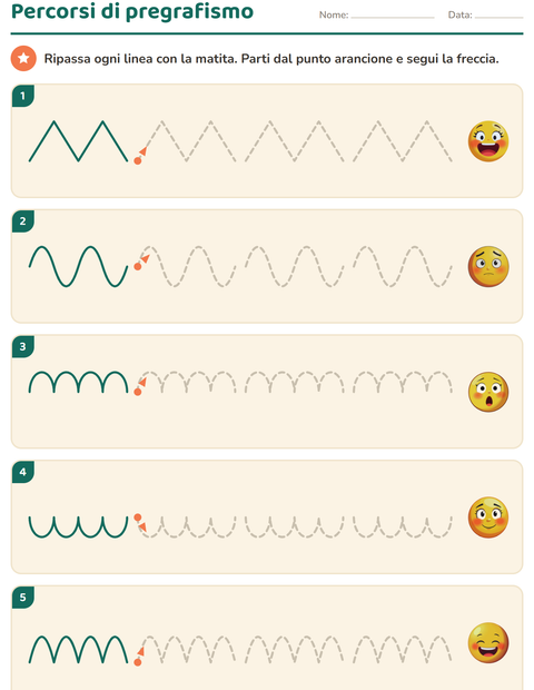 Anteprima della scheda di Pregrafismo con Emozioni per Scuola dell'infanzia (5-7 anni)