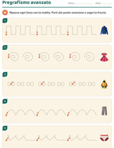 Anteprima della scheda di Pregrafismo con Abbigliamento per Scuola dell'infanzia (5-7 anni)