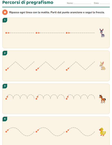 Anteprima della scheda di Pregrafismo con Animali della fattoria per Scuola dell'infanzia (5-7 anni)
