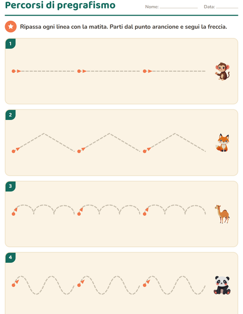Anteprima della scheda di Pregrafismo con Animali dello zoo per Scuola dell'infanzia (5-7 anni)