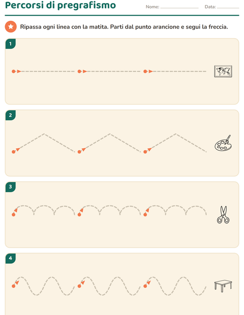 Anteprima della scheda di Pregrafismo con Aula 2 (B/N) per Scuola dell'infanzia (5-7 anni)
