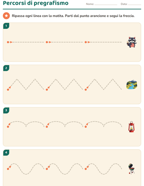 Anteprima della scheda di Pregrafismo con Campeggio per Scuola dell'infanzia (5-7 anni)