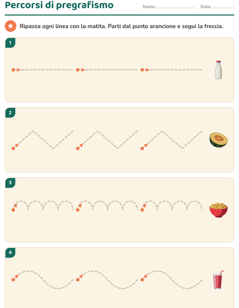 Anteprima della scheda di Pregrafismo con Colazione per Scuola dell'infanzia (5-7 anni)