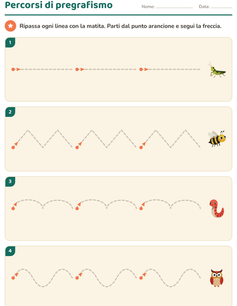 Anteprima della scheda di Pregrafismo con Creature della foresta per Scuola dell'infanzia (5-7 anni)