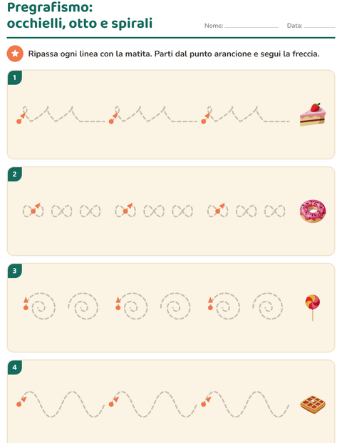 Anteprima della scheda di Pregrafismo con Dolci e dolciumi per Scuola dell'infanzia (5-7 anni)