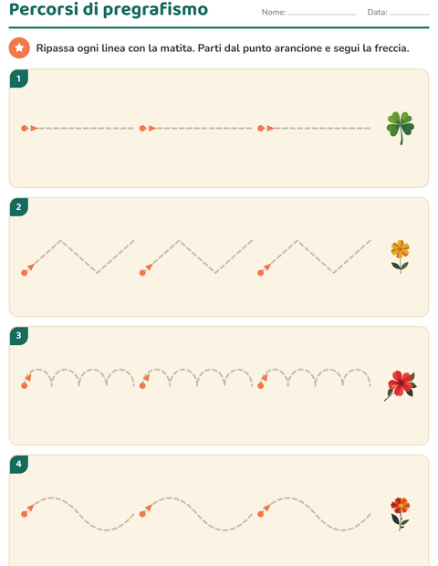 Anteprima della scheda di Pregrafismo con Fiori per Scuola dell'infanzia (5-7 anni)