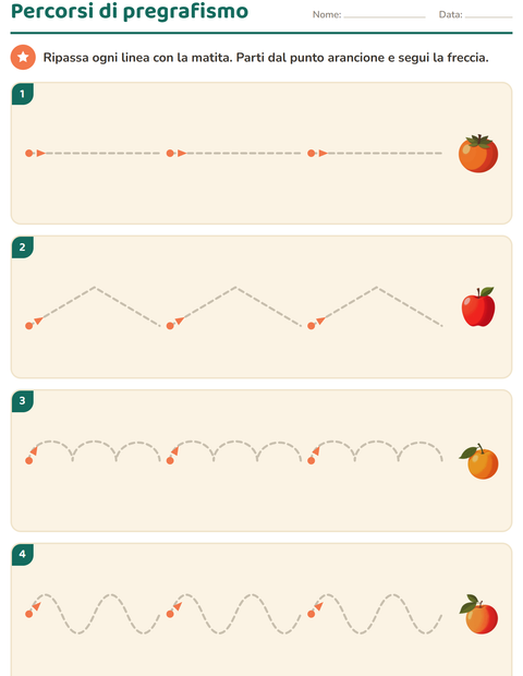 Anteprima della scheda di Pregrafismo con Frutta per Scuola dell'infanzia (5-7 anni)