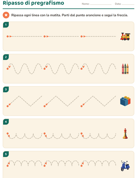 Anteprima della scheda di Pregrafismo con Giocattoli per Scuola dell'infanzia (5-7 anni)