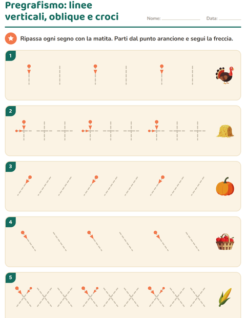 Anteprima della scheda di Pregrafismo con Giorno del Ringraziamento per Scuola dell'infanzia (5-7 anni)
