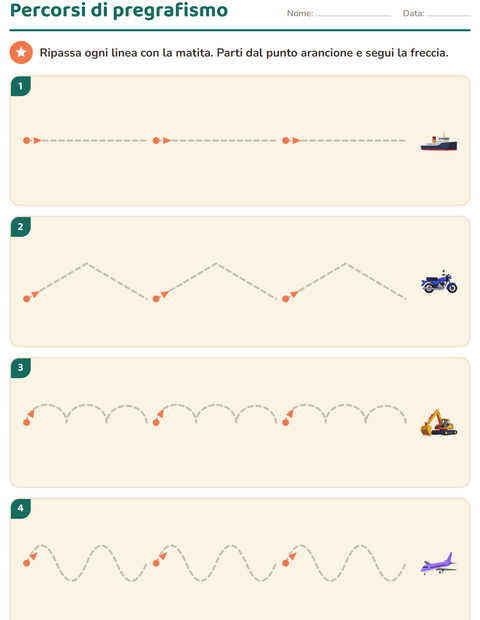 Anteprima della scheda di Pregrafismo con Veicoli per Scuola dell'infanzia (5-7 anni)