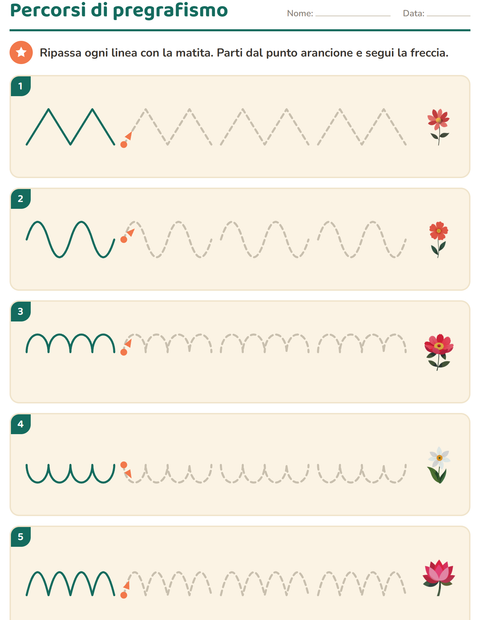 Anteprima della scheda di Pregrafismo con Fiori per Scuola dell'infanzia (5-7 anni)
