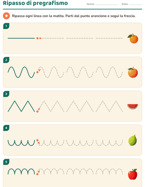 Anteprima della scheda di Pregrafismo con Frutta per Scuola dell'infanzia (5-7 anni)