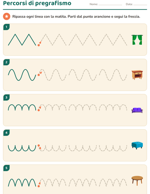 Anteprima della scheda di Pregrafismo con Mobili per Scuola dell'infanzia (5-7 anni)