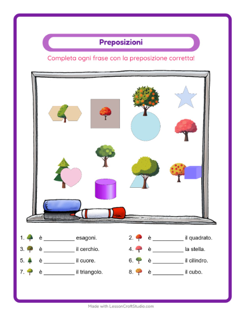 Anteprima della scheda di Preposizioni con Alberi per Scuola dell'infanzia (5-7 anni)