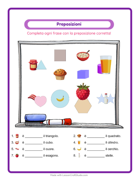 Scrivi le preposizioni – Colazione