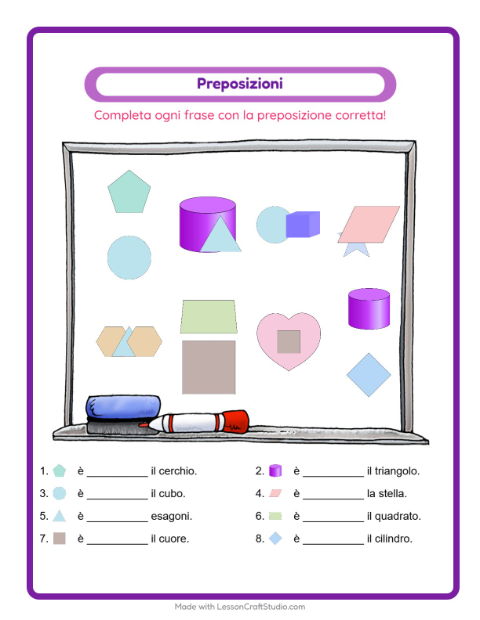 Anteprima della scheda di Preposizioni con Forme per Scuola dell'infanzia (5-7 anni)