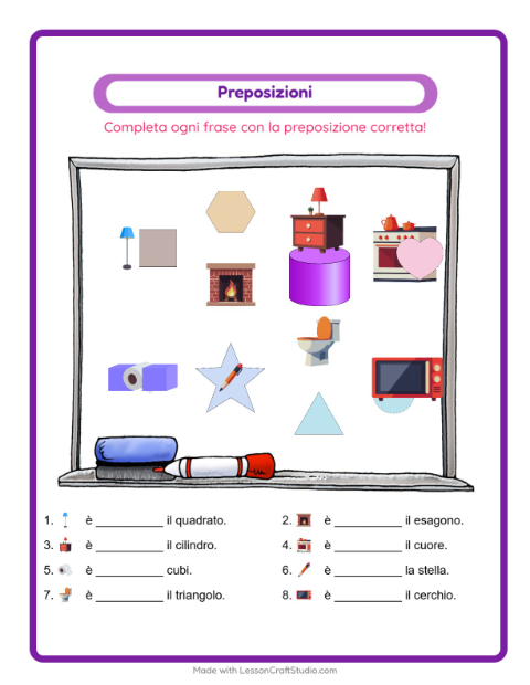 Anteprima della scheda di Preposizioni con In giro per casa per Scuola dell'infanzia (5-7 anni)
