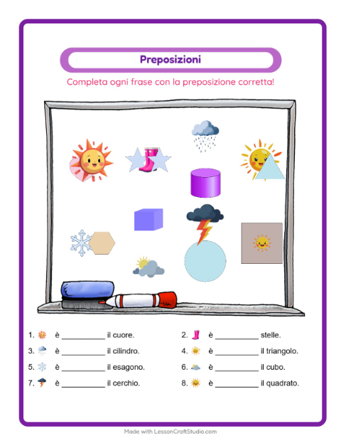 Anteprima della scheda di Preposizioni con Meteo per Scuola dell'infanzia (5-7 anni)