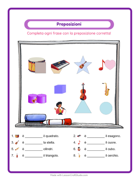 Anteprima della scheda di Preposizioni con Musica per Scuola dell'infanzia (5-7 anni)