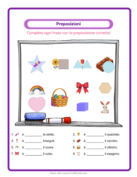 Anteprima della scheda di Preposizioni con Pasqua per Scuola dell'infanzia (5-7 anni)