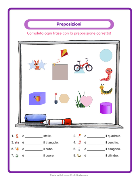 Anteprima della scheda di Preposizioni con Primavera per Scuola dell'infanzia (5-7 anni)