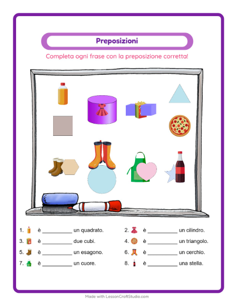 Anteprima della scheda di Preposizioni per Scuola dell'infanzia (5-7 anni)