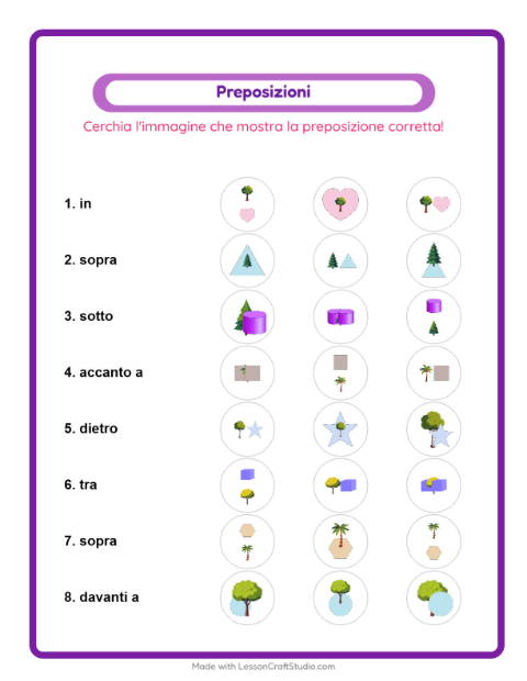 Anteprima della scheda di Preposizioni con Alberi per Scuola dell'infanzia (5-7 anni)