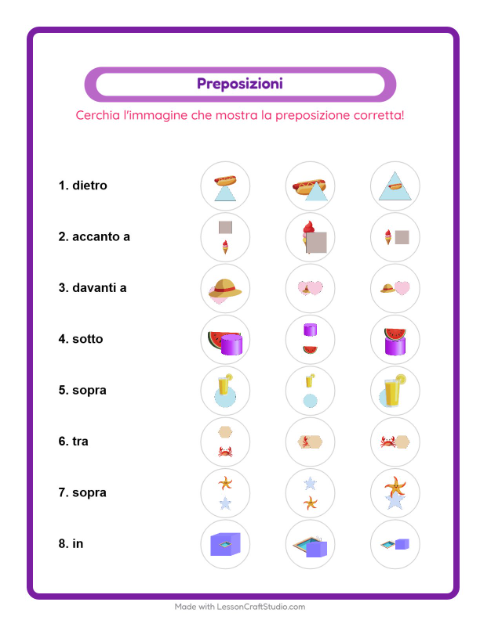 Anteprima della scheda di Preposizioni con Estate per Scuola dell'infanzia (5-7 anni)