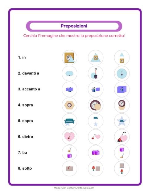 Anteprima della scheda di Preposizioni con In giro per casa per Scuola dell'infanzia (5-7 anni)
