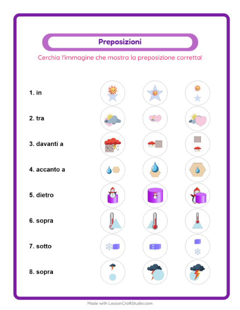 Anteprima della scheda di Preposizioni con Meteo per Scuola dell'infanzia (5-7 anni)