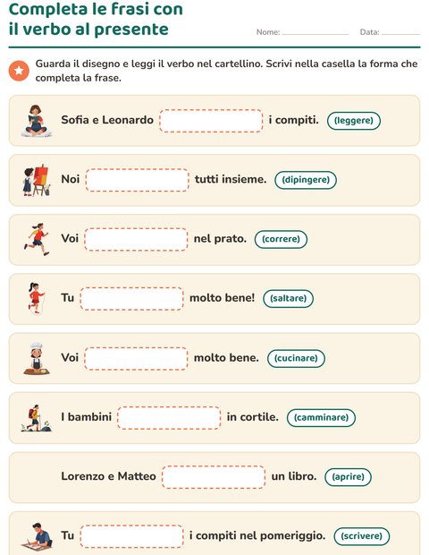 Anteprima della scheda di Il presente dei verbi per Scuola primaria classe seconda