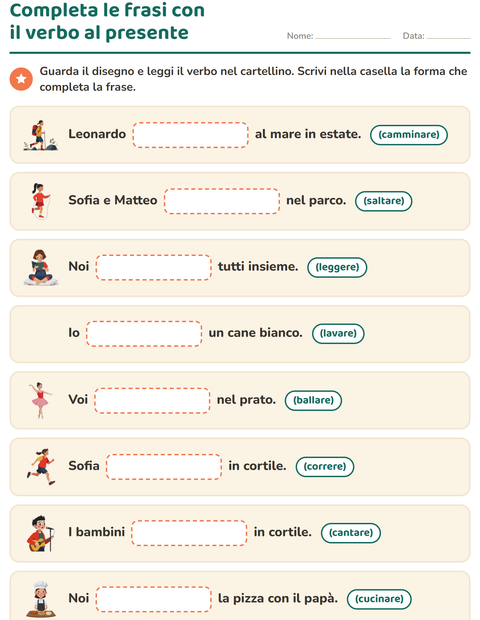 Anteprima della scheda di Il presente dei verbi per Scuola primaria classe seconda