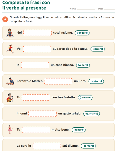 Anteprima della scheda di Il presente dei verbi per Scuola primaria classe seconda