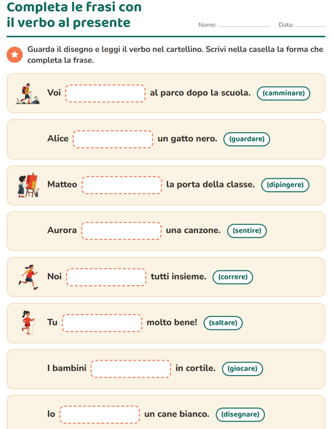 Anteprima della scheda di Il presente dei verbi per Scuola primaria classe seconda